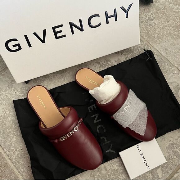 Givenchy Elba Slippers, 100% Lamb Leather Mules in Burgundy, New, Size 36 - Picture 7 of 13